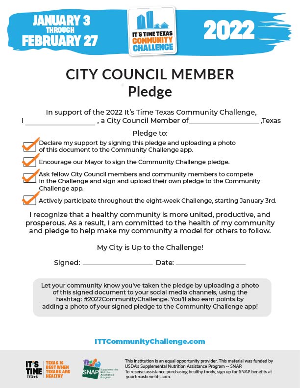 City Council Pledge - It's Time Texas Community Challenge