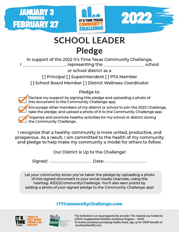 School Leader Pledge - It's Time Texas Community Challenge