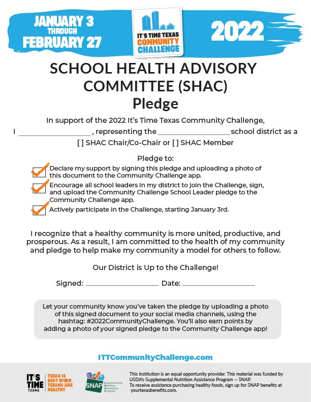 SHAC Pledge - It's Time Texas Community Challenge