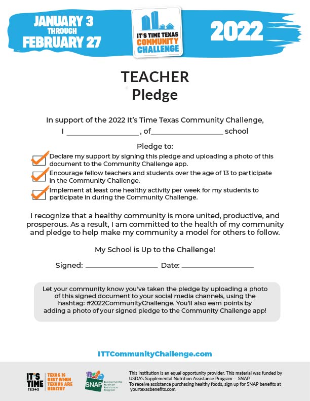 Teacher Pledge - It's Time Texas Community Challenge